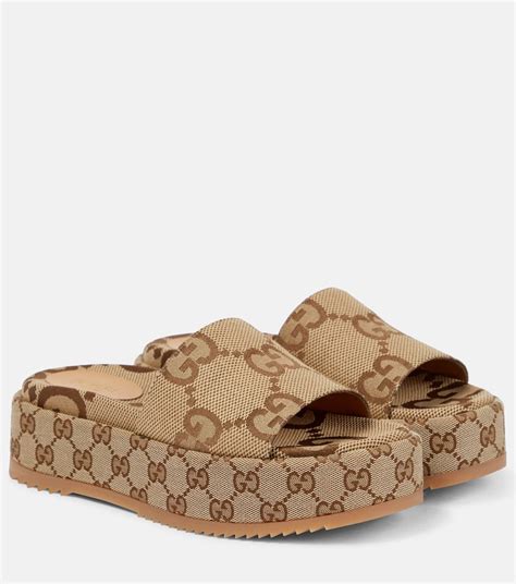 gucci beige platform|gucci canvas slide sandals.